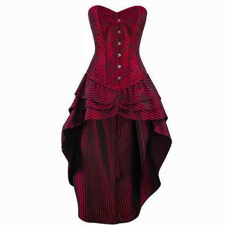 red overbust corset dress steel boned