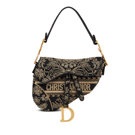 Saddle Bag Black and Beige Ornamental Cornely-Effect Embroidery | DIOR