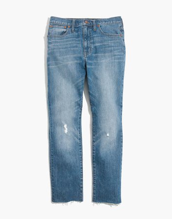 The High-Rise Slim Boyjean in Dover Wash: Raw-Hemmed Edition blue