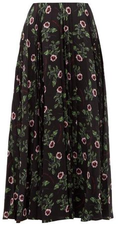 X Undercover Lip Floral Print Silk Midi Skirt - Womens - Black Multi