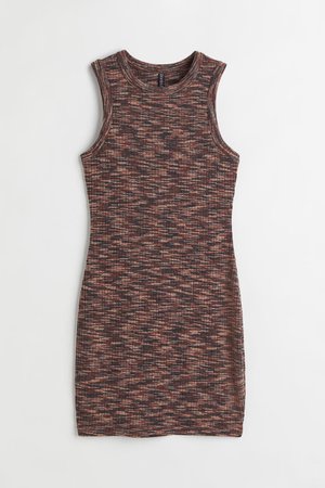 Rib-knit Dress - Dark brown/patterned - Ladies | H&M US