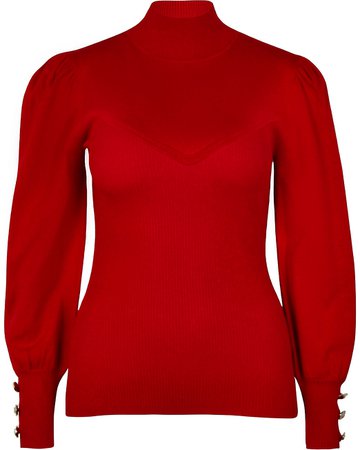 Red ribbed puff sleeve jumper | River Island