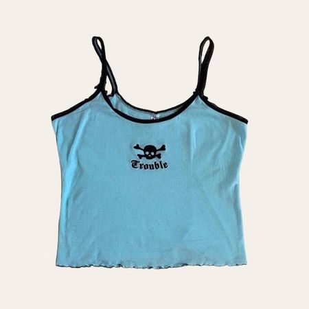 y2k mall goth skull tank adorable baby blue and... - Depop