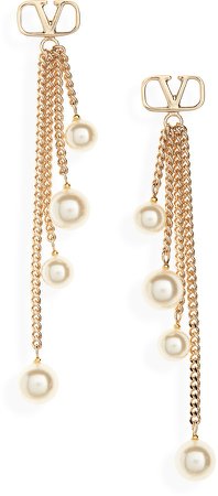 VLOGO Chain Drop Imitation Pearl Earrings