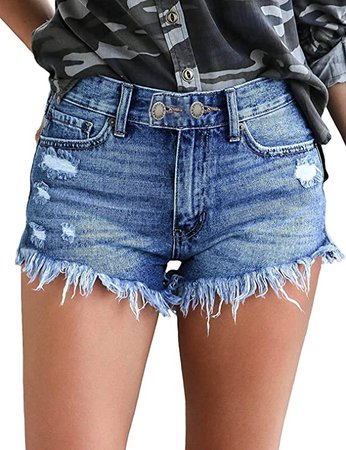luvamia Women's Mid Rise Shorts Frayed Raw Hem Ripped Denim Jean Shorts Light Blue, Size XL at Amazon Women’s Clothing store