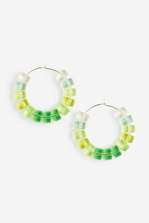 Beaded Hoop Earrings - Green - Ladies | H&M US