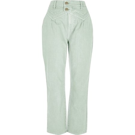Green high rise tapered leg jeans | River Island