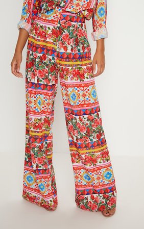 Multi Floral Print Wide Leg Trouser | PrettyLittleThing
