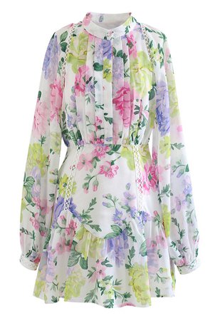 Garden Bloom Lace Inserted Mini Dress - Retro, Indie and Unique Fashion