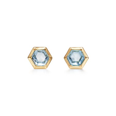 Paloma's Studio hexagon earrings in 18k gold with blue topazes. | Tiffany & Co.