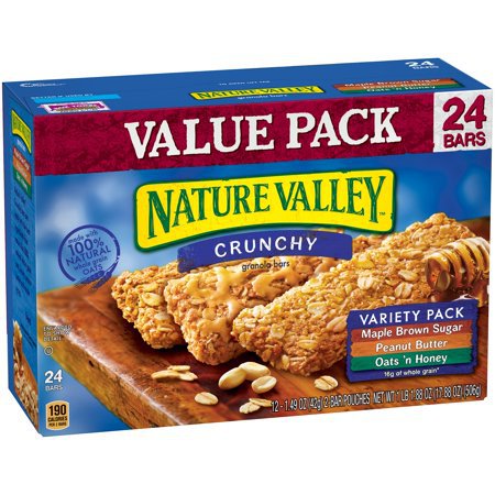 Nature Valley Crunchy Granola Bar Variety Pack of Maple Brown Sugar Peanut Butter and Oats 'n Honey Bars