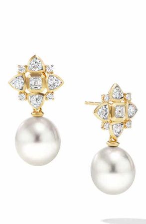 David Yurman Helena Pearl 18K Yellow Gold Drop Earrings with Diamonds | Nordstrom