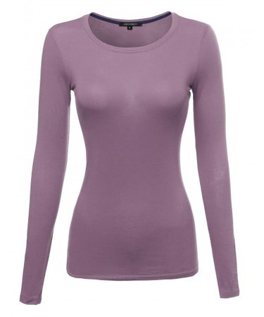 Basic Lightweight Cotton Long Sleeve Crewneck Shirt Top | 12 Dusty Lavender