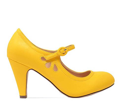 Amazon.com | Chase & Chloe Womens Round Toe Mid Heel Mary Jane Pumps-Shoes Pumps (10 M US, Yellow PU) | Pumps