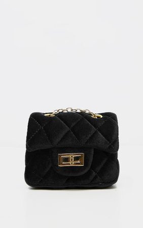 Black Velvet Quilted Mini Cross Body Bag | PrettyLittleThing