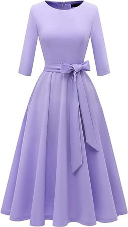 Amazon.com: DRESSTELLS Vintage Tea Dress for Women, 1950s Cocktail Party Dresses, Modest Bridesmaid Dress for Wedding Guest, 3/4 Sleeve Formal Aline Church Dress, Fit Flare Prom Dress Lavender M : Clothing, Shoes & Jewelry