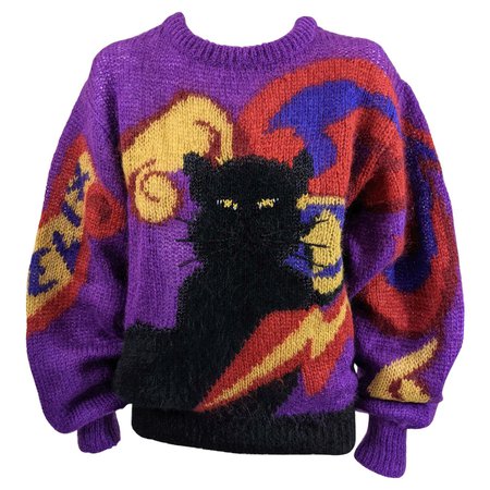 Krizia's Felix Black Cat Pullover Sweater For Sale at 1stDibs