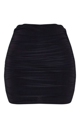 Black Slinky Ruched Mini Skirt | Skirts | PrettyLittleThing USA