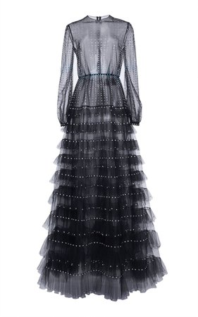 Valentino, Crystal-Embellished Ruffled Tulle Gown