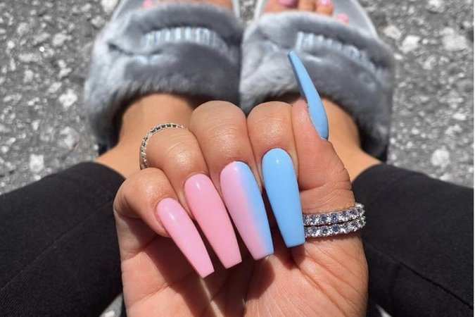 pink and Blue vertical hombre nails