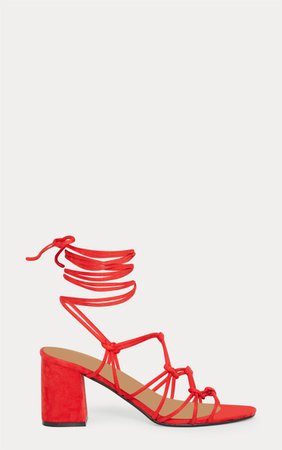 Red Block Heel Leg Tie Sandal | Shoes | PrettyLittleThing