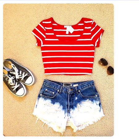Tops | Red White Striped Crop Top | Poshmark