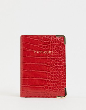 ASOS DESIGN croc passport holder in red | ASOS