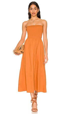 FAITHFULL THE BRAND Deva Midi Dress in Plain Orange | REVOLVE