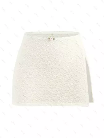 Sheer Mesh Textured Rosettes Slit Cover Up Skirt In BEIGE | ZAFUL 2023