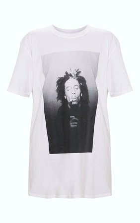 Bob Marley White Printed Oversized T Shirt| Tops | PrettyLittleThing USA