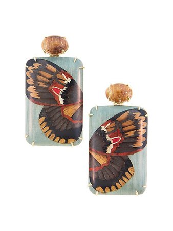 Silvia Furmanovich Marquetry 18K Yellow Gold, Rutilated Quartz & Wood Butterfly Drop Earrings | SaksFifthAvenue