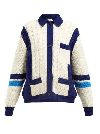 Intarsia-stripe and cable-knit wool cardigan | Miu Miu | MATCHESFASHION.COM