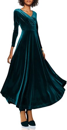 Amazon.com: Urban CoCo Women Long Sleeve V-Neck Velvet Stretchy Long Dress (X-Large, Lyons Blue) : Clothing, Shoes & Jewelry