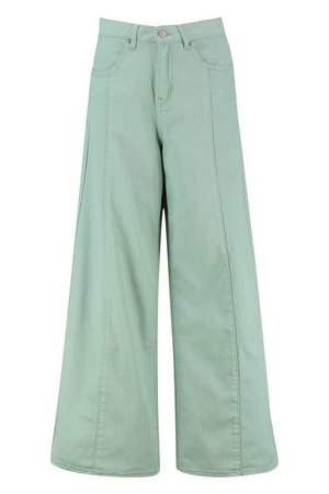 Seam Front Wide Leg Jeans | Boohoo green