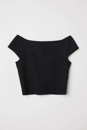 Jacquard-knit Jersey Top - Black
