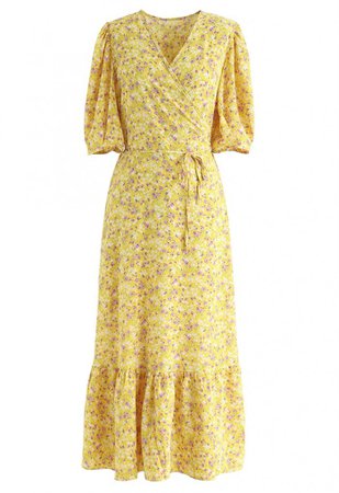 Allured Floret Wrapped Dress in Mustard - NEW ARRIVALS - Retro, Indie and Unique Fashion