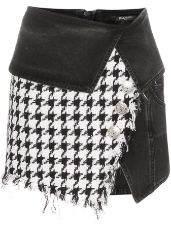 Balmain Houndstooth Denim Wrap mini-skirt - Farfetch