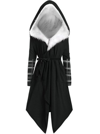 Plus Size Faux Fur Hooded Asymmetric Wrap Coat | Rosegal