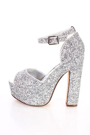 Silver Chunky Platform 6 Inch High Heels Glitter | Platform heels chunky, Silver platform heels, Silver platforms