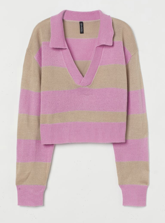 pink brown crop top sweater collared