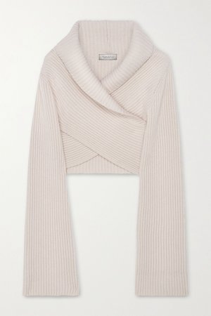 Off-white Cropped wrap-effect ribbed wool and cashmere-blend sweater | Nina Ricci | NET-A-PORTER