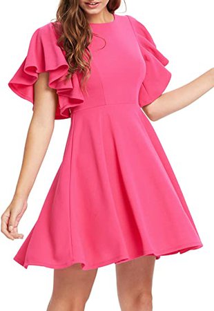 Romwe Women's Stretchy A Line Swing Flared Skater Cocktail Party Dress at Amazon Women’s Clothing store