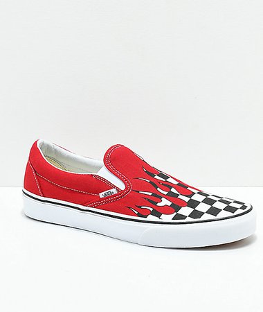 Vans Slip-On Checkerboard Flame Red & White Skate Shoes | Zumiez