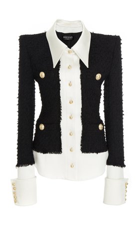 Contrast Satin Tweed Jacket by Balmain | Moda Operandi