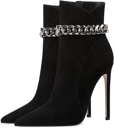 Amazon.com | XYD Women Stiletto Heels Ankle Chain Booties Pointed Toe Zipper Side Dress High Heels Shoes Stretch Autumn Winter Office Lady Party Boots | Shoes