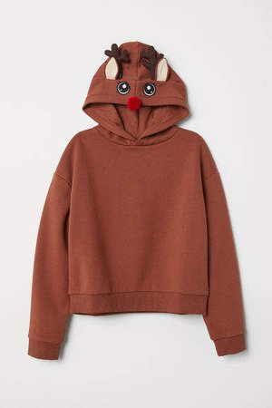 Hooded Top with Appliques - Orange
