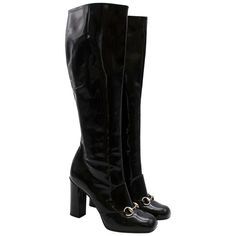 Gucci Lillian Horsebit Black Patent Heeled Boots 39.5