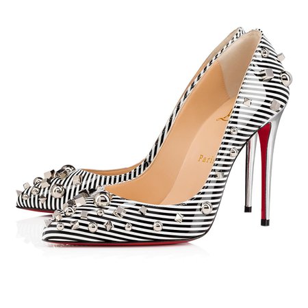 Aimanta 100 Version Black White Patent Stripes - Women Shoes - Christian Louboutin