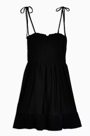 Black Shirred Flippy Mini Dress | Topshop