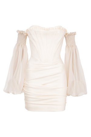 Clothing : Structured Dresses : 'Beau' Ivory Draped Corset Dress